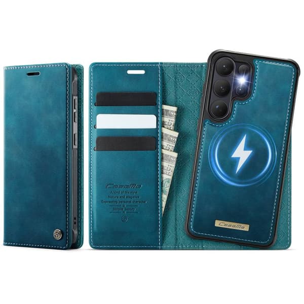 [02]Magnetic RFID Blocking Leather Case for Samsung Galaxy S26 Ultra 5G Grön