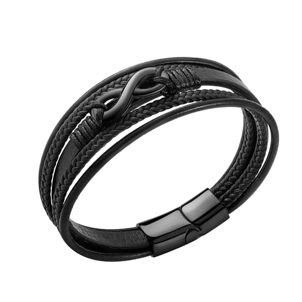 Multi Strand Sort PU Armbånd med Magnetisk Spænde i Rustfrit Stål Mode Smykker