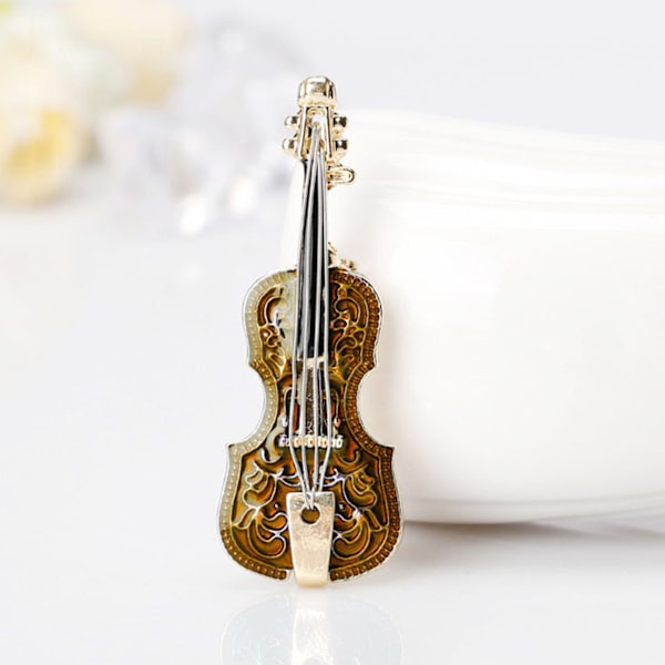 Vintage utsøkt mini fiolin brosje legering musikkinstrument mote brystpin gave - brun