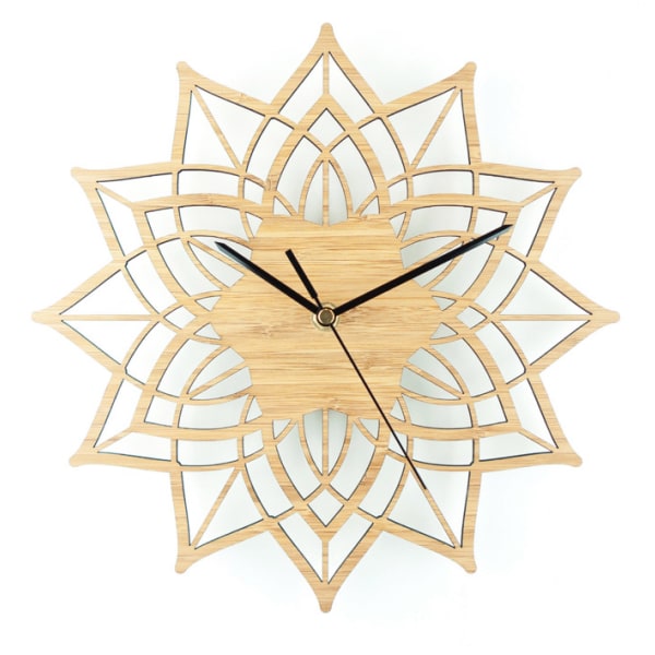 Lotus Bambus Blomster Vegg Klokke Naturlig Tre Vegg Hengende Bord Kvarts Mute Clock