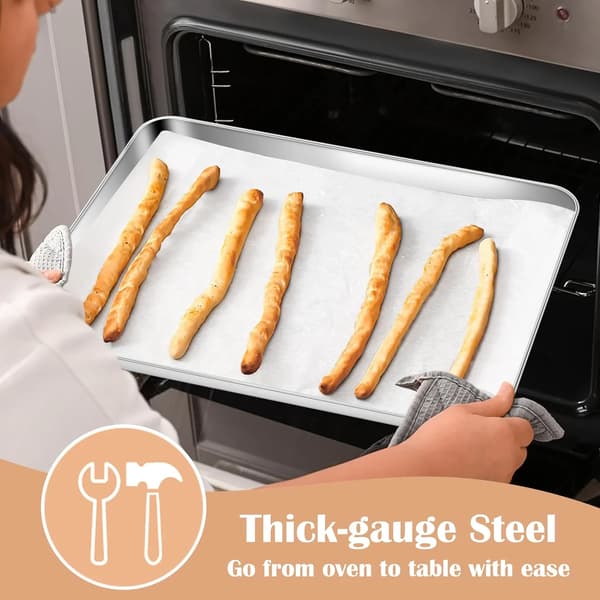 Stainless Steel Toaster Oven Baking Sheets, 2-Pack Small Non-Toxic Baking Pans for Cookie Baking, Dishwasher Safe 16"x 12"