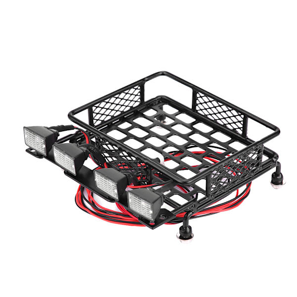 Takräcke för Bagage med LED-Ljus Kvadrat för SCX10 1/10 RC-Bil (2 Vita 2 Röda)