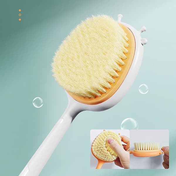 Husholdnings 2-i-1 badebørste Bærbar langskaftet dusjbørste til baderom White Peach Pink Single Sided Brush