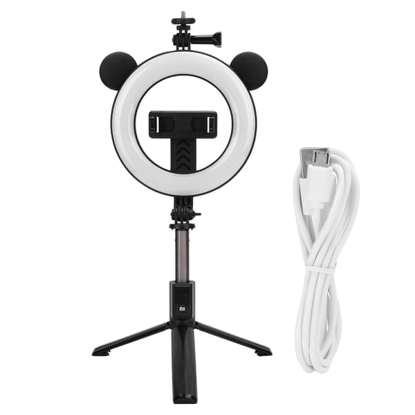 Bluetooth Selfie Stick med Ringlys Sammenleggbart Tripod Stativ Trådløs Skrivebordsfeste