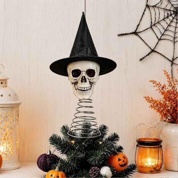 Heksehat Kranietræstop - Gotisk Skelet - til Halloween Festpynt S