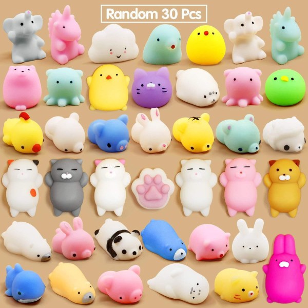 30 KPL Mochi Squishies Lelut (Style Random), Kawaii Squishies Lelut Juhlasuosikit lapsille, Mini Stress relief eläimet Mochit pääsiäiskorin täyteaineille, Cla