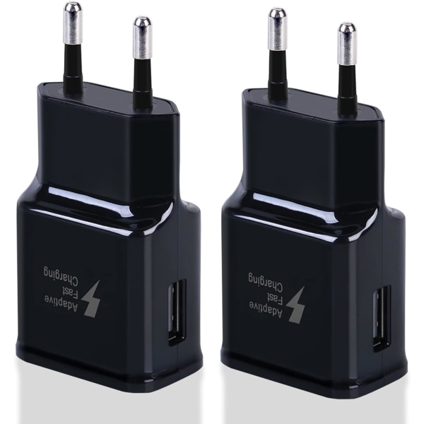 2-pack USB snabbladdningsadapter för Samsung S22 S21 S20 S10 S10e S6 S7 S8 S9 / Edge/Plus/Active, A71 A53 5G/Note 5 8, Note 9, Note10 20 och andra Sma