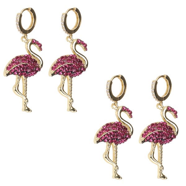 2 Par Øreringe Diamant Flamingo Drop Dangle AllMatch Mode Øre Dekoration