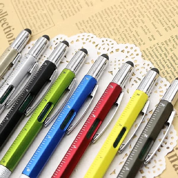 6 i 1 Multifunktionel Stylus Pen med Sort/Blå Refill Værktøj Tech Kuglepen med Klips Glat Black Blue Refill