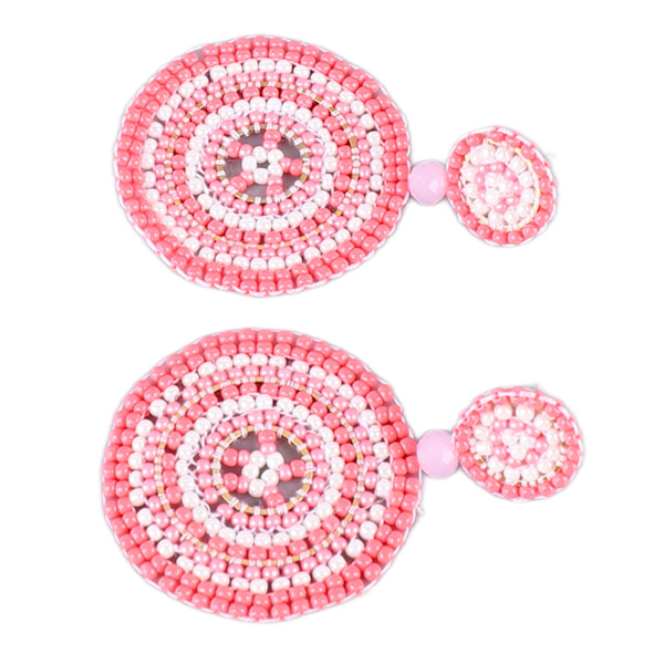 1 Par Frøperleøreringer Retro Etnisk Stil Lett Håndverk Sirkel Fargefast Perle Dråpeøreringer for Jenter Kvinner Rosa Fargerik