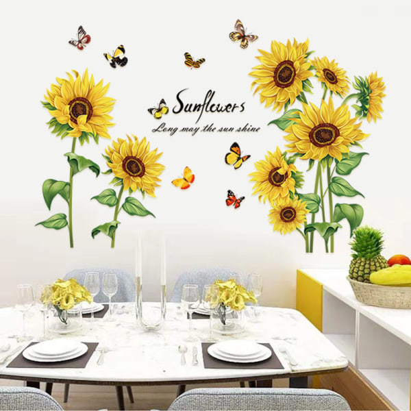 2 STK Wall Stickers The Sunflower Wall Stickers Mural Decals for Soveværelse Stue Væg TV