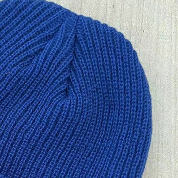 Vinterstickad ribbmössa P Mönster Elastisk Enfärgad Varm Akrylfiber Cool Cap för skolan Royalblue Free Storlek