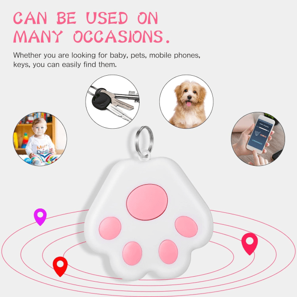 Pink-Mini Bärbar GPS Hund Tracker Bluetooth -kompatibel Pet Locator Anti-Lost Pet Tracking Locator GPS Tracker för hund och katt