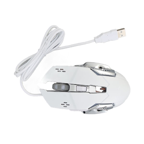 Trådbunden Spelmus med RGB-bakgrundsbelysning 4 Justerbara DPI Upp till 3600 Ergonomisk USB Optisk Datormus med 6 Knappar Vit Hörbar Mus