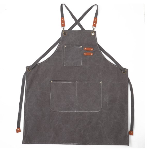 (Grå)Køkkenforklæde til mænd Lærredsforklæder med 3 lommer Vandtæt og justerbart forklæde til grill, restaurant, have, tømrer，78 * 68 cm