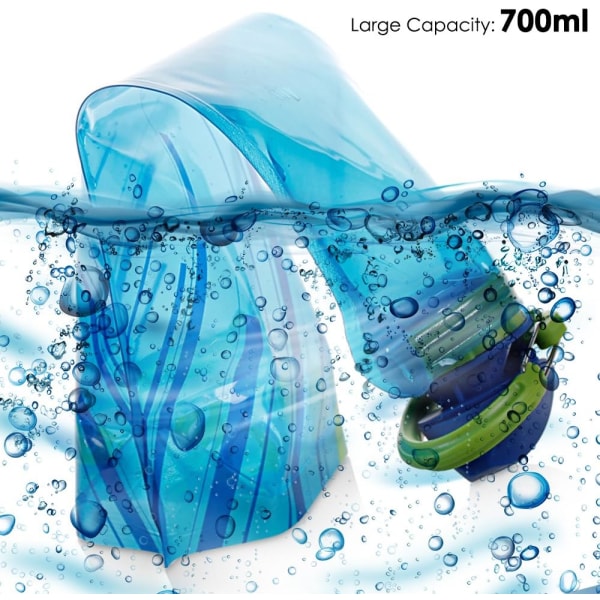 Sammenklappelig vandflaske med 3, fleksible sammenklappelige genanvendelige vandflasker til vandreture, eventyr, rejser, 700 ml.