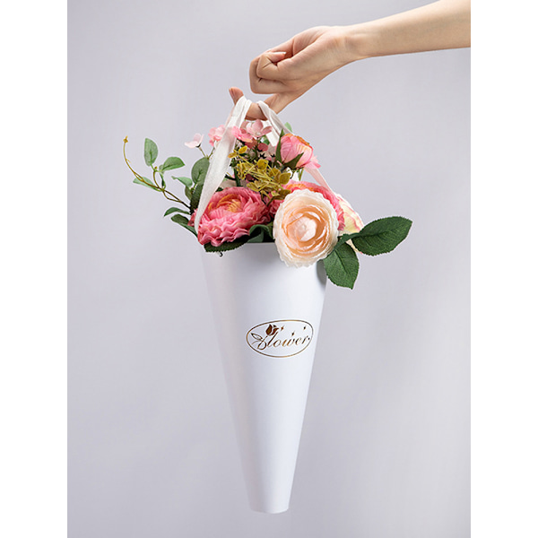 (Uten blomster) Emballasjestørrelse: 30*45*2CM kreativ sammenleggbar bærbar rund bukettpose 10 stk én [elfenbenshvit]