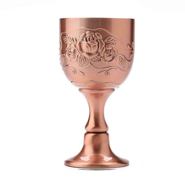 【02】Handgjord Vingoblet i Ren Koppar med Graverad Blomma Red Copper S