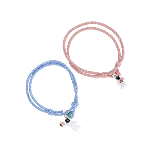 Par-astronaut magnetiske armbåndsett for par - Blå & Rosa matchende design