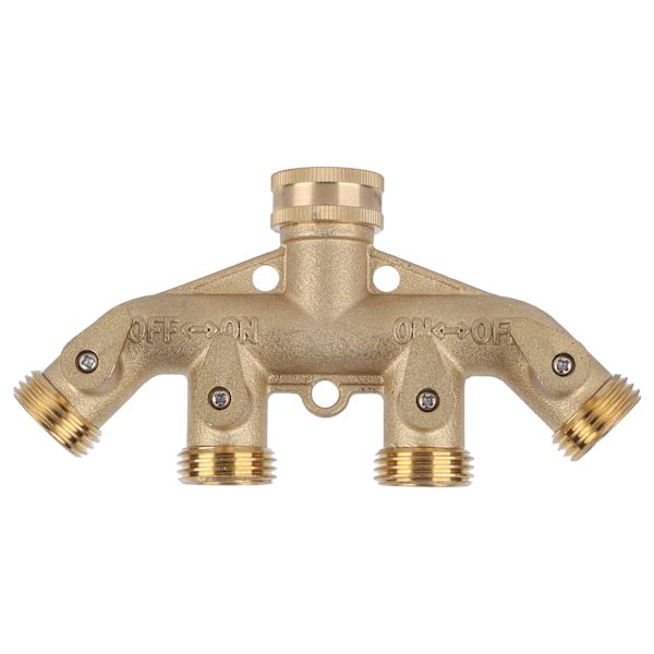 G3/4 Messing 4-vejs Havevandsslange Splitter Kugleventil Slange Adapter Vandhane Ventil Stikkontakt
