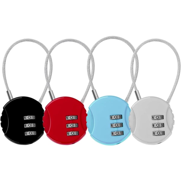 Set of 4 3-Digit Code Padlocks, Airplane Suitcase Padlocks Small Cable Locks Locker Code Padlocks for Travel Luggage Suitcase Bag Locker (4 Color)