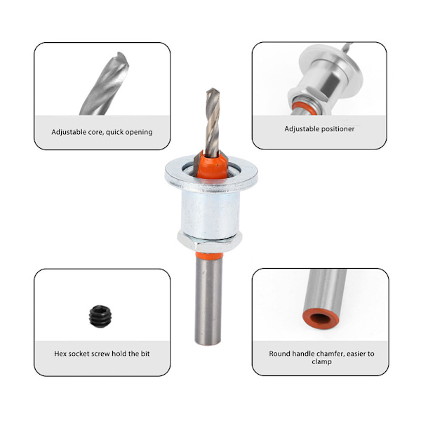 Justerbar Countersink Bit Set Ersättningskombination med Wood Metal Power Tool Box