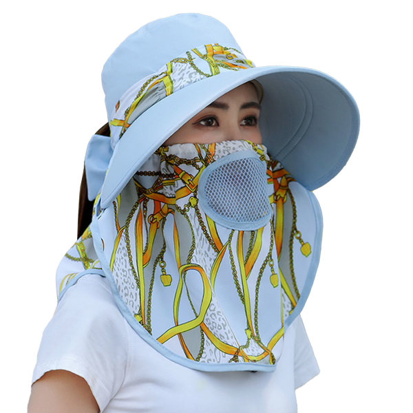 Kvinder ansigt solhat UV-beskyttelse Åndbar letvægts bred skygge ansigtshalsdæksel Fiskehat til klatring Cykling Blå