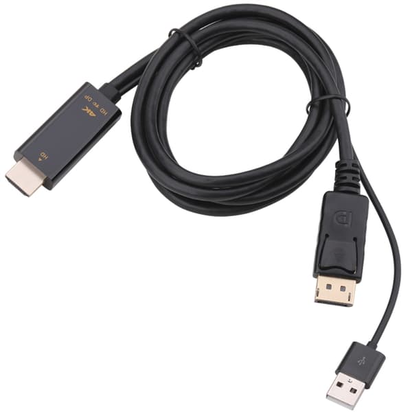 4K 60Hz HDMI til DisplayPort Adapter Konverter 1.8M USB Kabel til Notebook Desktop Computer