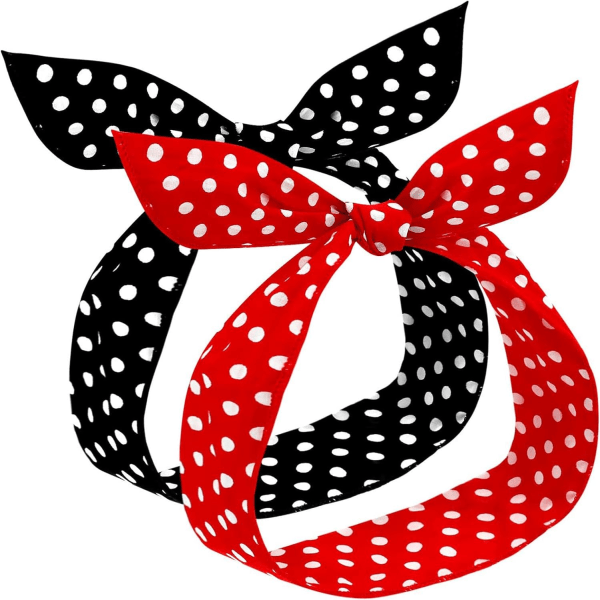 2 stykker røde sorte polkaprikkede pandebånd til piger og kvinder Retro Bandana pandebånd 50'er garn pandebånd Vintage print jule pandebånd