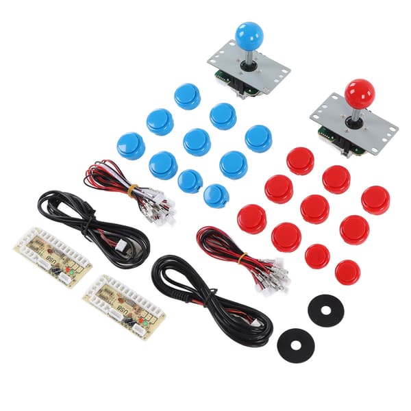2 Spiller DIY Arkadesett USB Spillkoder Joystick Knapper Sett Blå Rød for Venner Sammenkomst