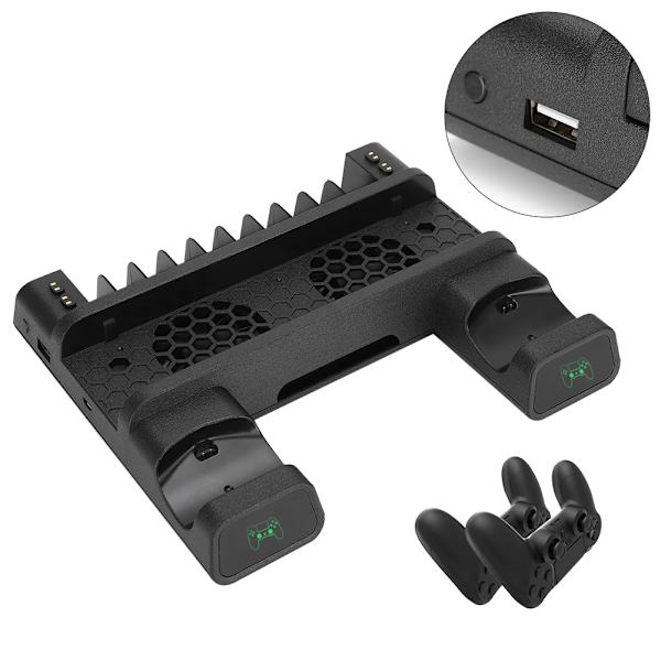 Multifunktionell Värmeavledande Fläktbas, Förvaringsställ, Styrenhet, Dubbel Laddare med LED-Ljusfäste för PS4/SLIM/PS4 PRO