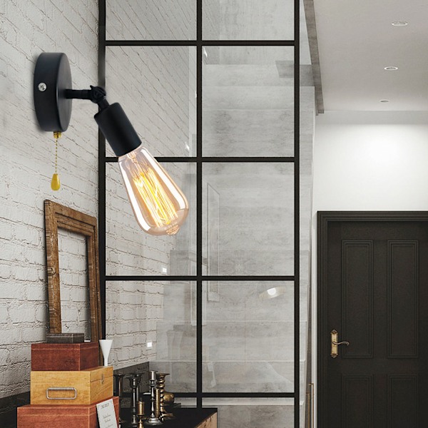 Retro vegglampe med justerbart hode nattbord studie 85-245V uten pære svart E26/E27