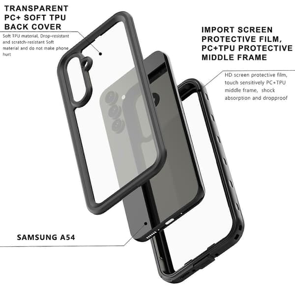 [02]Til Samsung Galaxy A54 5G RedPepper Transparent Prikket Støtsikkert Vanntett PC + TPU Mobilskall