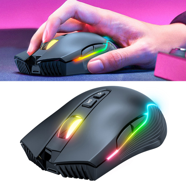 Trådløs Mus USB Genopladelig Ergonomisk Trådløs Spilmus til Bærbar PC Computer Sort