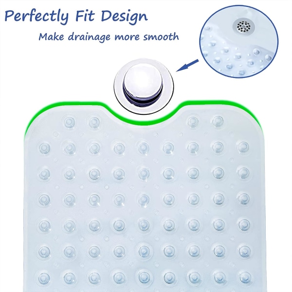 101x 40,5 cm anti-skli badekar-badematte med kraftige sugekopper, badekar-matte, sikkerhetsanti-skli, muggbestandig maskinvaskbar - gjennomsiktig