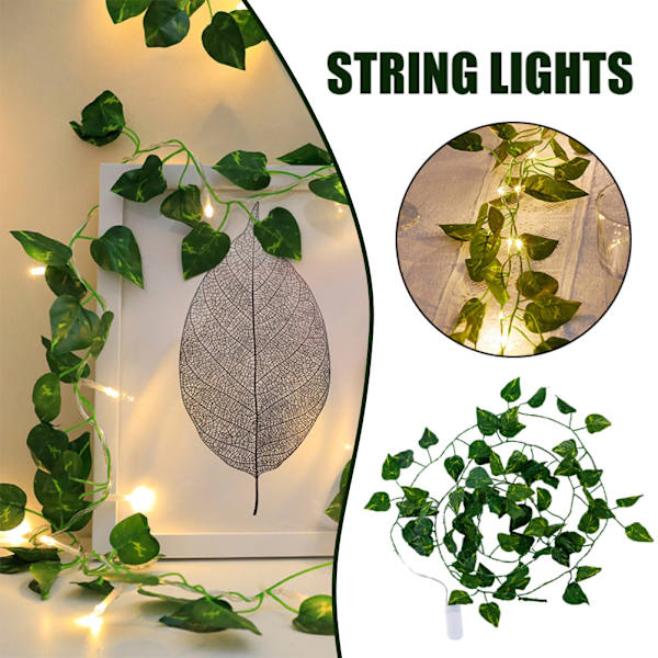 Konstgjord Murgröna Girlang LED-Fairy Lights Simuleringskäpp Ljussträng för Inomhus Utomhus Dekoration
