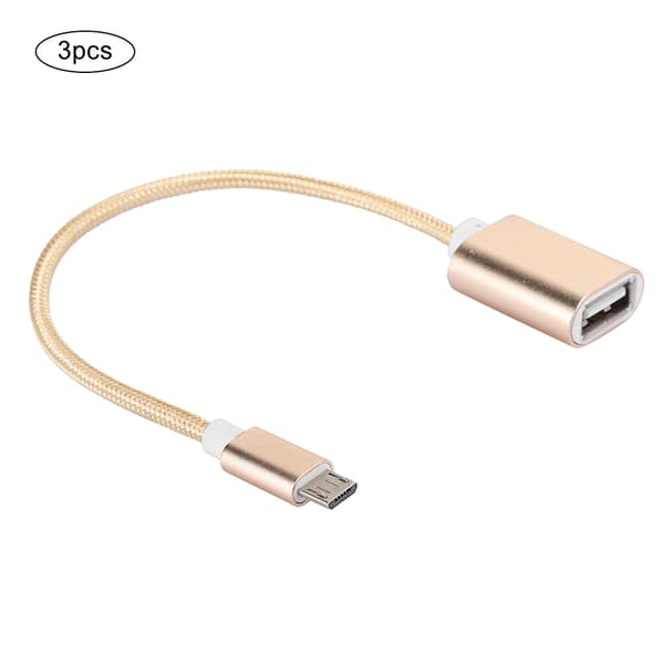 3 STK Vævet stof Forstærket OTG Adapterkabel USB til Micro USB Rustsikker Glat Transmission til Android