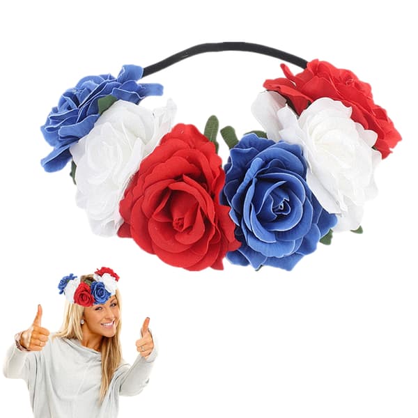 Blå Rød Hvit Rose Blomsterkrone Hodebånd Blomsterhodeplagg Hawaiisk Tilbehør