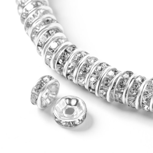 100 kpl 8mm Rondelle helmiä tekojalokivikristalli löysät pyöreät välihelmet rannekorun kaulakoru korujen tekemiseen (hopea)