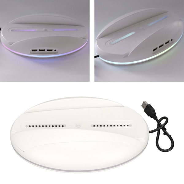 LED-stativ för PS5, elegant plug-and-play-dockningsstation med 3 USB2.0-portar, färgglada lampor, vit
