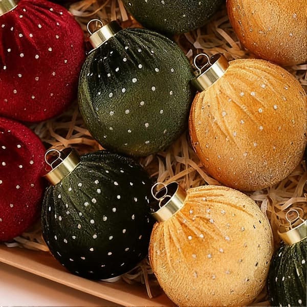 【02】Flocked Ornament Balls Rustik Bondegårdsindretning Julepynt Sæt Til Soveværelse Badeværelse Vinter B