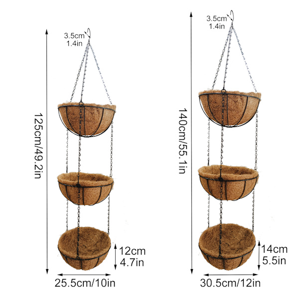 (Kan skiktas) Kokosnötpalms tre-lagers hängande korg flerlagers blomkorg - tre-lagers spets hängande korg 12 tum förpackningsstorlek 31*31*16cm