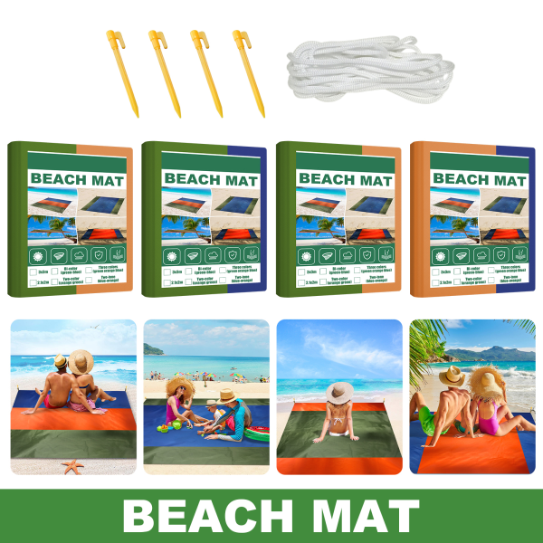 Solskyddsnät Strandmatta Sandtät och vattentät strandtäcke för flera ändamål - tre färger (grön orange blå)