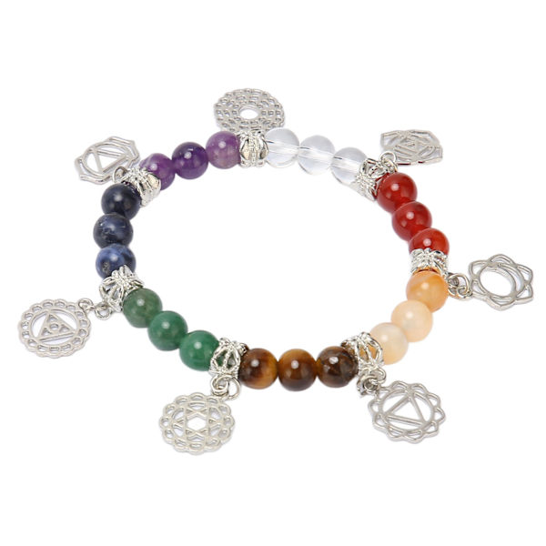 Chakra Healing Krystal Armbånd Letvægts Håndskåret Poleret Farverigt Afslappende Yoga Chakra Armbånd