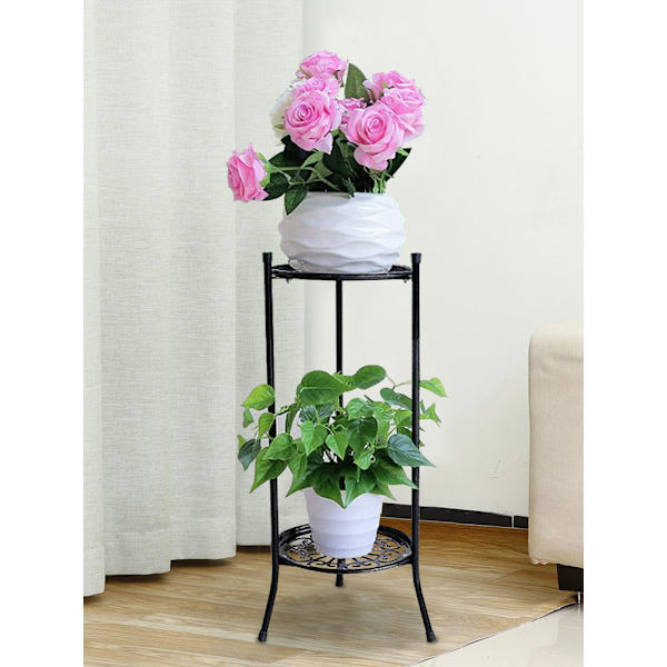 Dubbellagers blomkrukehållare i järnram för hemmet, vardagsrum, förvaring och organisation, dubbellagers järnram (material: järn)