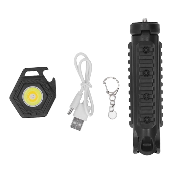Liten laddningsbar ficklampa med COB-lampa, 4 lägen, 500 lumen nyckelringlampa och vikbart fäste för fiske, camping och vandring