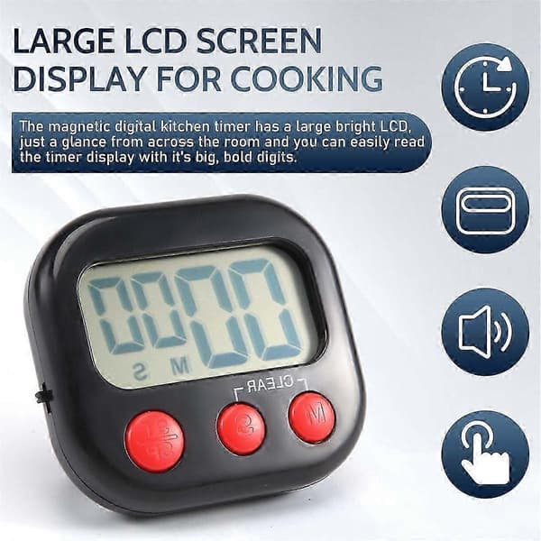 Köksklocka, Digital Visuell Timer Magnetisk Klocka Stoppur Nedräkningstimer, Stor LCD-skärm