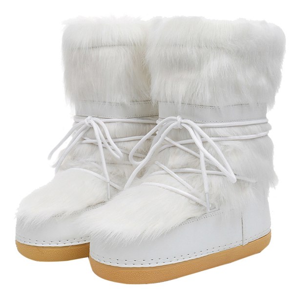 Dame Furry Moon Sko snestøvler Hvid fuld uld EU35-36
