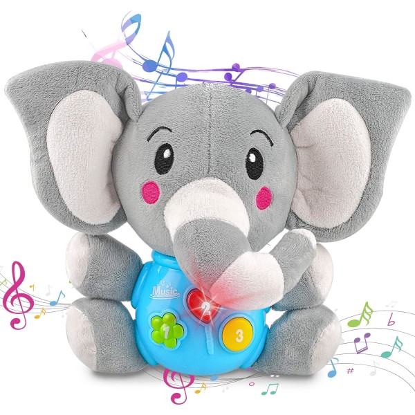 Interaktiv plysjelefant, babyleketøy 6 måneder pluss, musikkleketøy lydleker med musikk og lys, aktivitets- og utviklingsleker Pedagogisk leketøy for