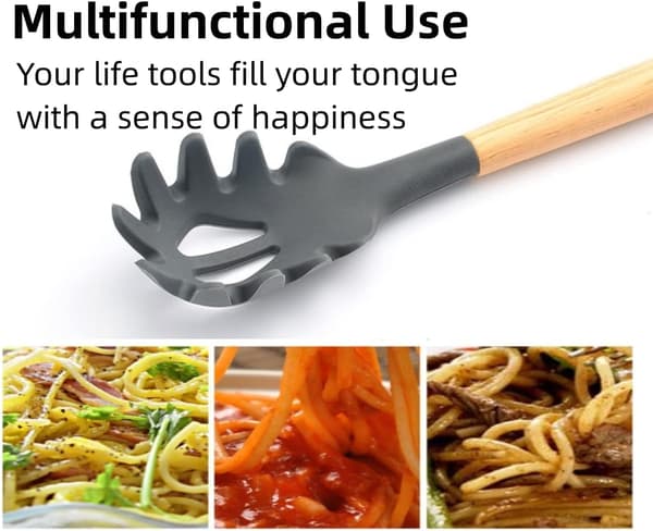 Heat-resistant silicone pasta spoon, spaghetti spoon with portion measure